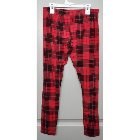 No Boundaries Women Size Large Plaid Christmas Holiday Leggings Check Red Black - Picture 2 of 4